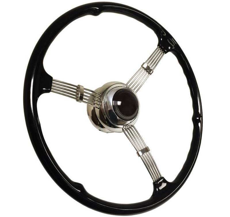 1932 1948 Ford Passenger Car Steering Wheel Ebonite Black With Black Horn Button With Banjo Column Adapter