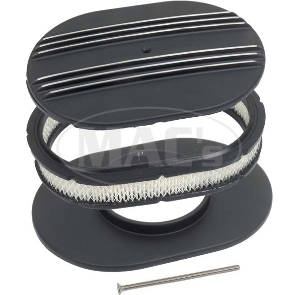 12 Partial Finned Aluminum Oval Air Cleaner Assembly with Black Finish
