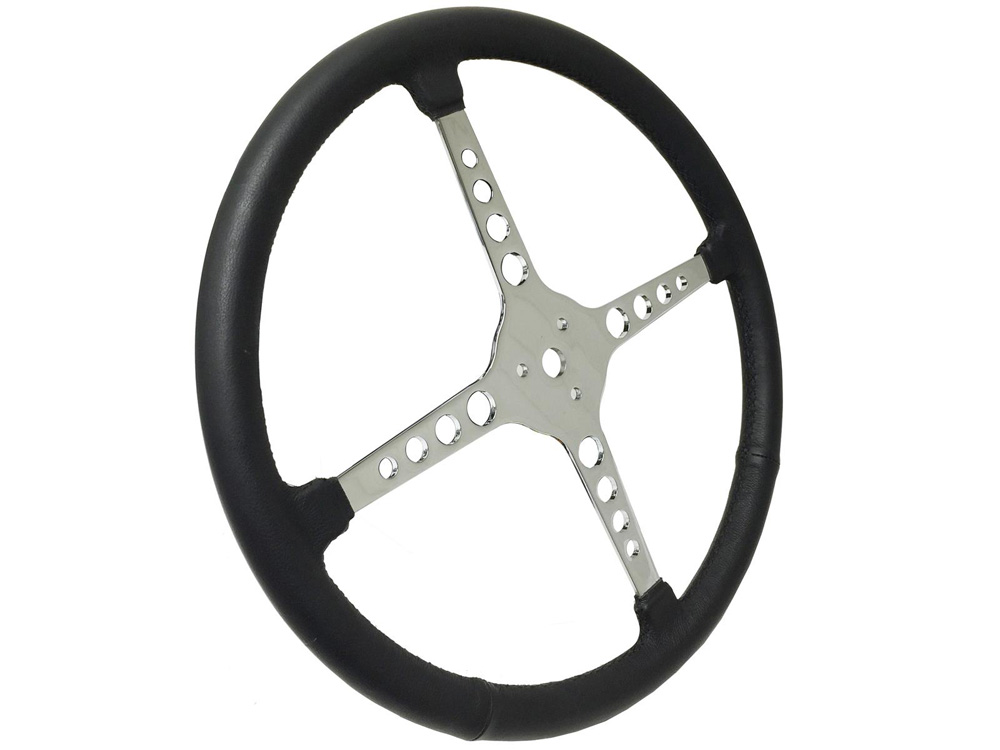 1932 1947 Ford Pickup Steering Wheel Black Leather Grip 4 Spokes with Holes