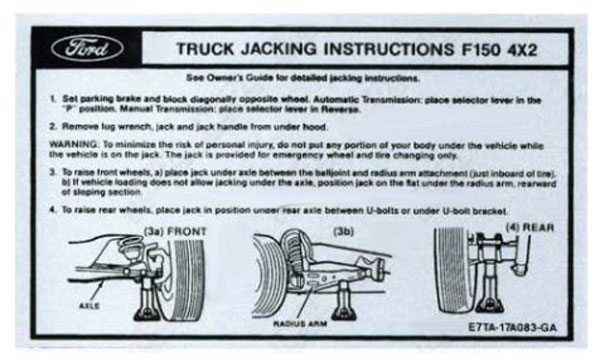 1979 1980 FORD BRONCO ECONOLINE JACK INSTRUCTIONS DECAL 