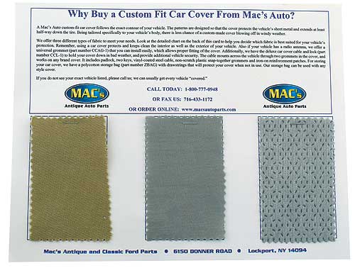 Car Cover Fabric Sample Card