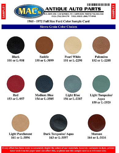Seat Cover Color Sample Card