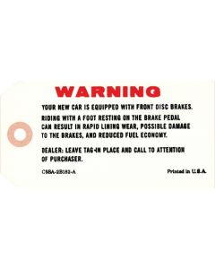 1965 Mustang Disc Brake Warning Tag
