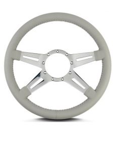 Lecarra 14 in MK-9 Steering Wheel, Polished, Light Gray Leather