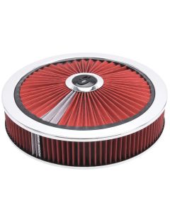 Edelbrock 43660 Air Cleaner; Pro-Flo; 14In. Round; With Breathable Lid; Red Element; Chrome Rim