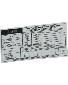 Falcon Tire Pressure Decal, 1969