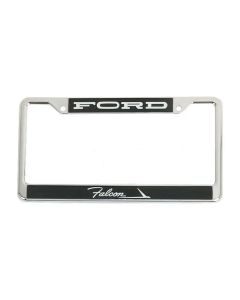 Falcon License Plate Frame, Chrome Die Cast, Black Plastic Inserts, 1960-1970