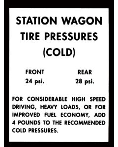 Tire Pressure Glove Box Door Decal - Ford Fairlane Station Wagon, 1963-1964