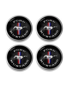 1965-1966 Mustang Styled Steel Wheel Hubcap Set with Black Background, 4 Pieces