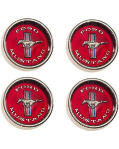 1965-1966 Mustang Styled Steel Wheel Hubcap Set with Red Background, 4 Pieces