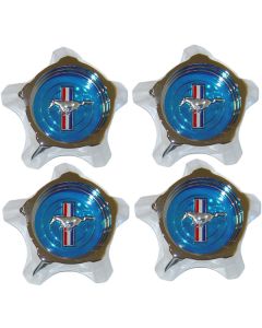 1967 Mustang Styled Steel Wheel Hub Cap Set, Blue