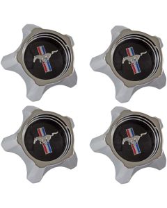 1967 Mustang Styled Steel Wheel Hub Cap Set with Original Black Design, 4 Pieces