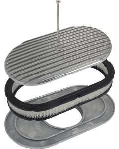 Polished Aluminum 15" Oval Finned Engine Air Cleaner Assembly with Element