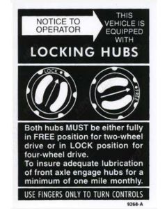 1975-1980 Ford Pickup Truck Locking Hub Notice Decal