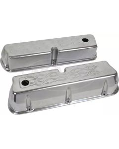 Valve Covers, Polished Aluminum With Flames, Small-Block Ford V8