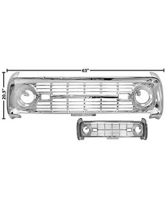 1966-1968 Bronco Grille Assembly - Smooth - Chrome Finish