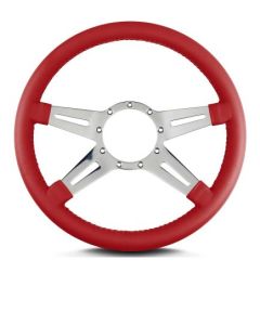Lecarra 14 in MK-9 Steering Wheel, Polished, Red Leather