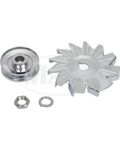 Chrome Alternator Fan/Pulley/Nut/Washer Set,Small Block Ford Style