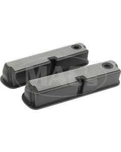 Ford Small Block Tall Finned Black Polished Aluminum Valve Covers
