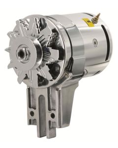PowerGen - 12 Volt Negative Ground - 5/8 Pulley - Polished Aluminum Body & End Plate - Chrome Fan & Chrome 5/8' Wide Pulley - 2 Wire Type - Ford & Mer