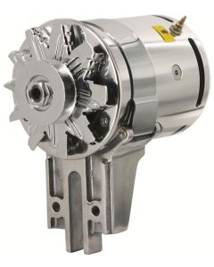 PowerGen - 12 Volt Negative Ground - 5/8 Pulley - Polished Aluminum Body & End Plate - Chrome Fan & Pulley - 2 Wire Type - 1-1/2 Shorter To Clear Dual