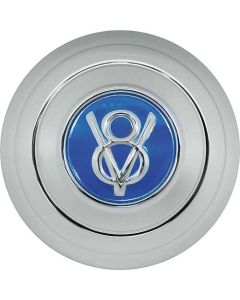 Hub Cap - V8 Embossed - Painted Ford Blue - Stainless Steel- 5-3/4 - 1932 Ford Pickup Truck