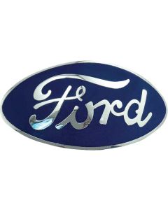 1934-1938 Radiator Emblem - Ford Script - Blue Porcelain & Chrome - 38 90 HP Ford Deluxe