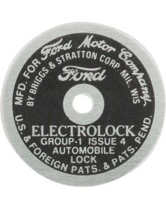 Model A Ford Ignition Switch Cable Data Plate - Electrolock- Round