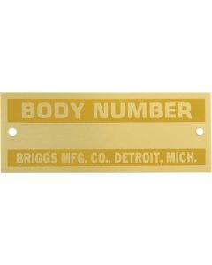 Model A Ford Body Number Plate - Briggs - Brass