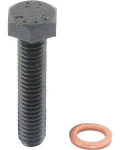 Model A Ford Oil Return Pipe Bolt Set - 4 Pieces - Black Oxide Bolts - Copper Washers