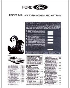 Prices For 1970 Ford Models and Options - 4 Pages