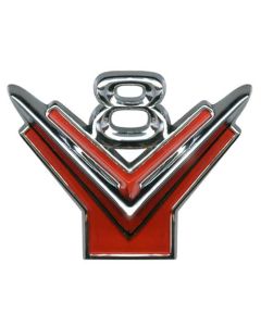 1955 Ford Thunderbird Fender Emblem, Y-Block V8, Chrome With Red Painted Background