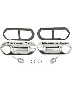 Ford Pickup Truck Door Handle Trim Plates - Chrome Plated With Lettering Painted Black