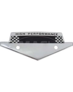 Custom Fender Emblem - High Performance - Chrome With A Black Painted Checkered Flag Effect - Fits Behind The 289 Or 302 V Emblem