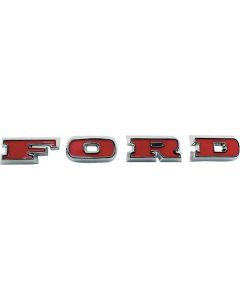 1967-1977 Grille Letter Set - FORD - Chrome - Red Plastic Inlay On Each Letter - Ford Bronco