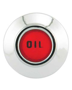 1960 Ford Thunderbird Dash Warning Light Insert, Red OIL Lens, Chromed Plastic Housing