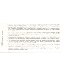Personalized Warranty Card Instruction Sheet - Through Early 1969 Falcon