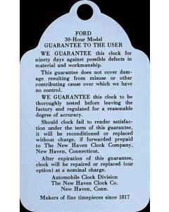 Clock Warranty Tag (New Haven) - Ford Passenger