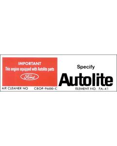 Decal - Air Cleaner - Autolite Parts - 390 & 428 - #C8OF-9600-C