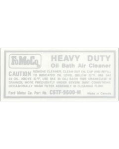 Ford Pickup Truck Air Cleaner Decal - Oil Bath