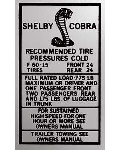 1969-1970 Mustang Shelby Glove Box Tire Pressure Decal