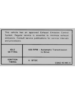 Emmissions Decal/ 428-4v A/t Police/ 68 Ford