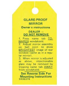Mirror Instruction Tag - Glare Proof - Ford