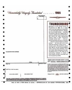 1965 Ford Thunderbird Window Price Sticker, New Car