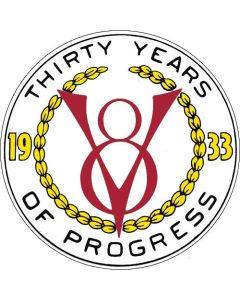 Nostalgia Decal - 1933 V8 - Thirty Years Of Progress - 2-3/4 Tall