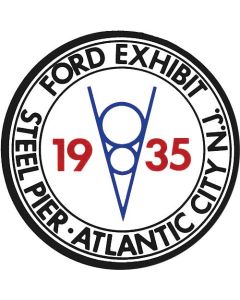 Nostalgia Decal - 1935 V8 - Ford Exhibit Steel Pier, Atlantic City, NJ - 2-3/4 Tall