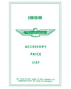 1959 Ford Thunderbird Accessory Price List, New Car