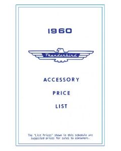 1960 Ford Thunderbird Accessory Price List, New Car