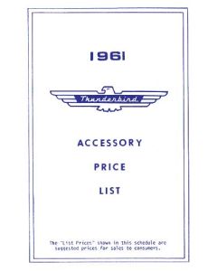 1961 Ford Thunderbird Accessory Price List, New Car