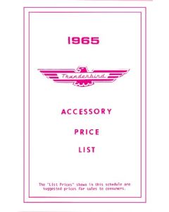 1965 Ford Thunderbird Accessory Price List, New Car